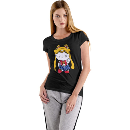 LIQUIDACIÓN Polera MUJER Hello Kitty Version Sailor Moon 100% Algodón