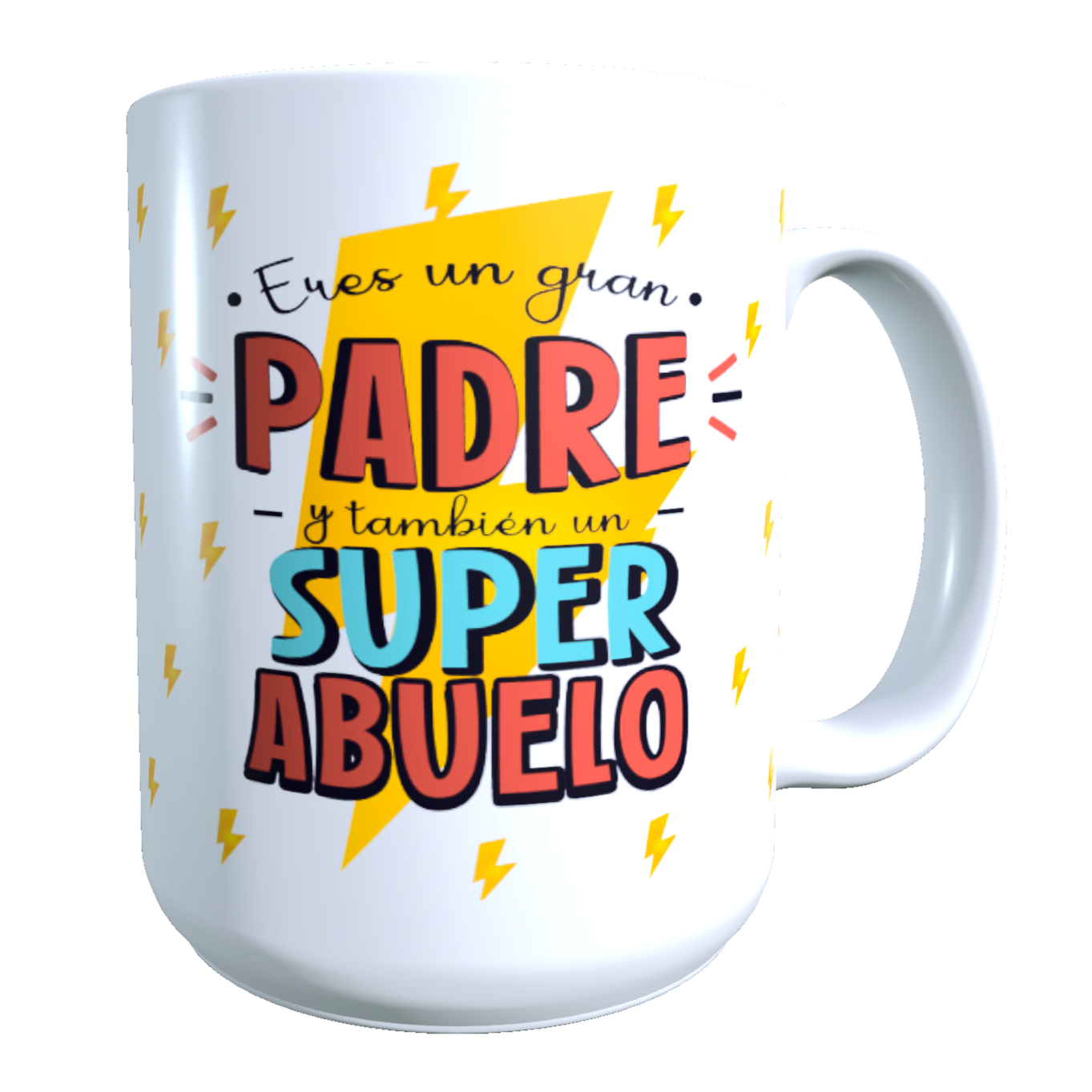 Taza Personalizada GRANDE 15 ONZAS con Foto, Dia del Padre Frase SUPER ABUELO