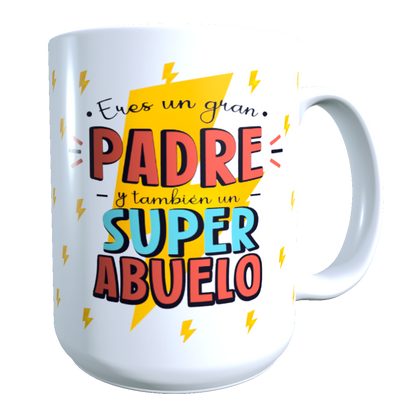 Taza Personalizada GRANDE 15 ONZAS con Foto, Dia del Padre Frase SUPER ABUELO