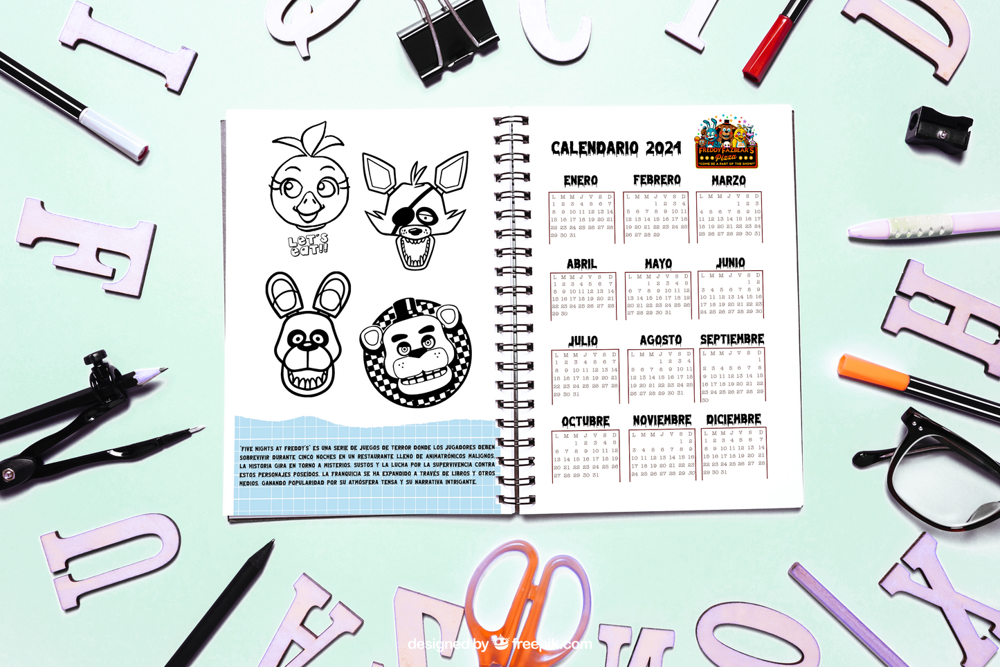 Libreta Cuaderno FNAF five nights at freddy´s Cuadriculado sin fecha 21x15cm