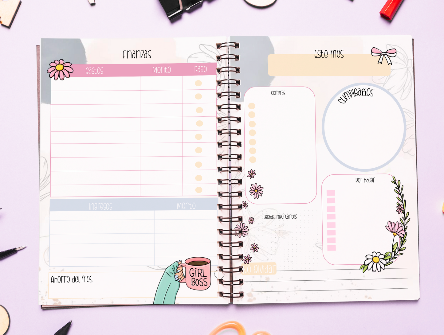 Agenda Dia de la madre, Planner Anual 21x15cm Sin Fecha