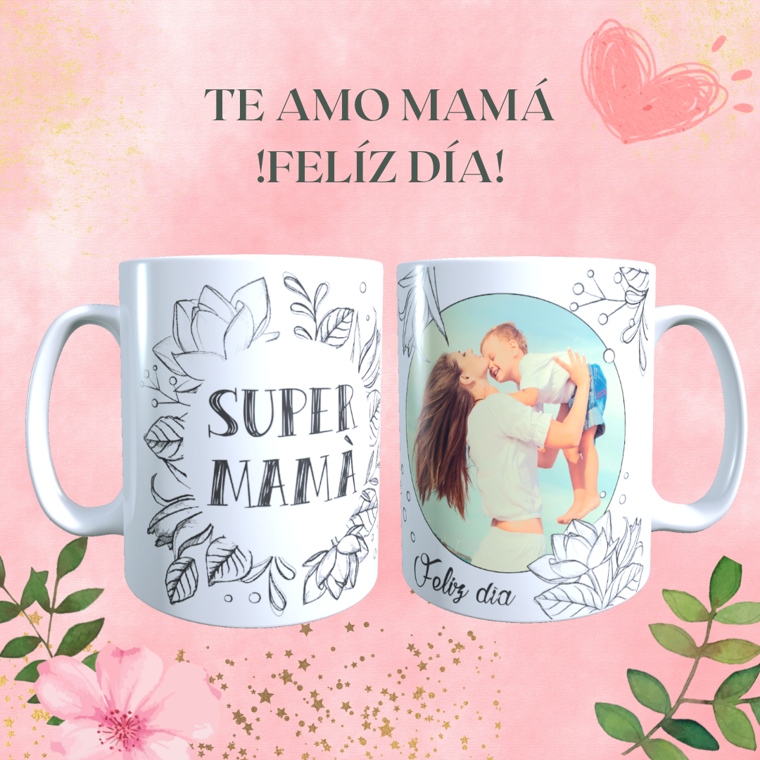 Taza Personalizada con Foto, Dia de la Madre Frase Super Mamá
