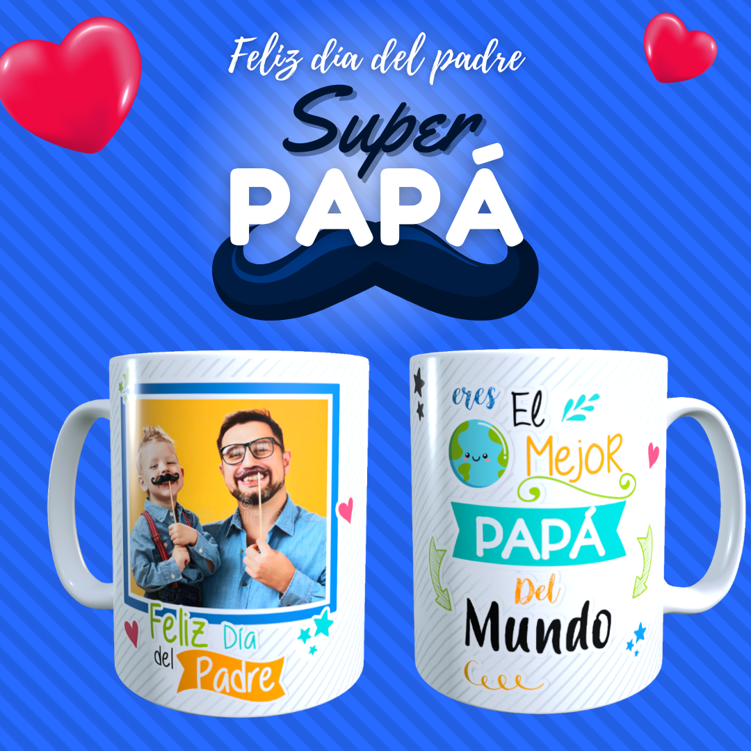 Taza Personalizada con Foto, Dia del Padre Frase El Mejor Papá del Mundo